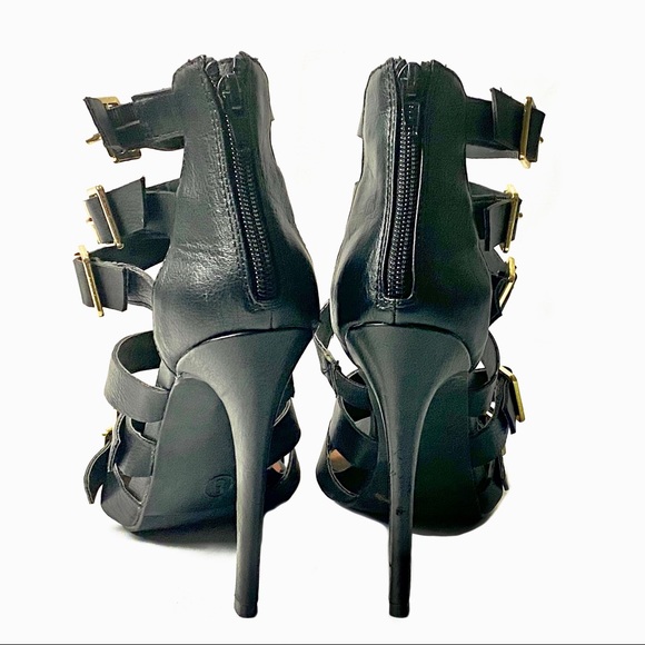 Multiple Straps Stiletto Heel Black Sandals Size 8 - Picture 5 of 12
